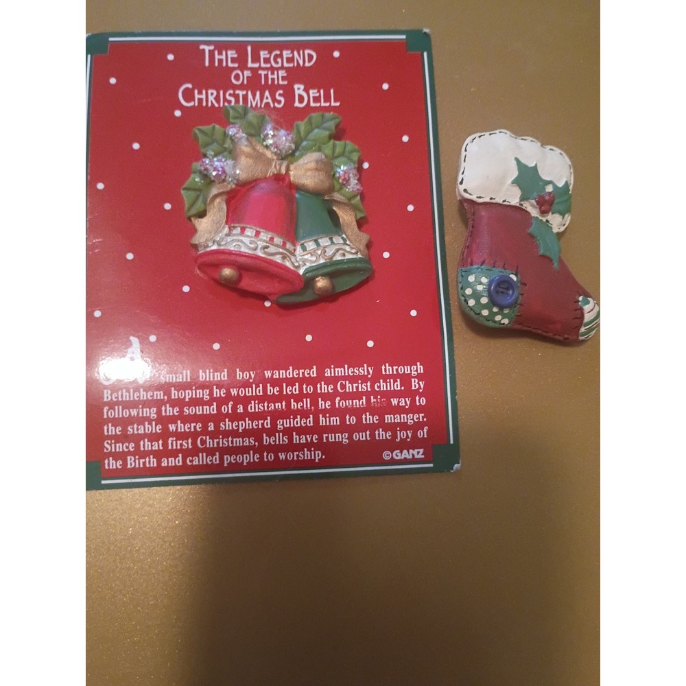 Ganz Vintage Christmas Pins Bundle Legend of the Christmas Bell & Stocking Pin